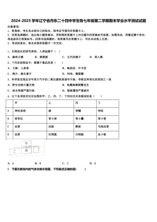 2024-2025学年辽宁省丹东二十四中学生物七年级第二学期期末学业水平测试试题含解析