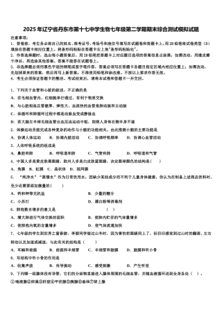 2025年辽宁省丹东市第十七中学生物七年级第二学期期末综合测试模拟试题含解析