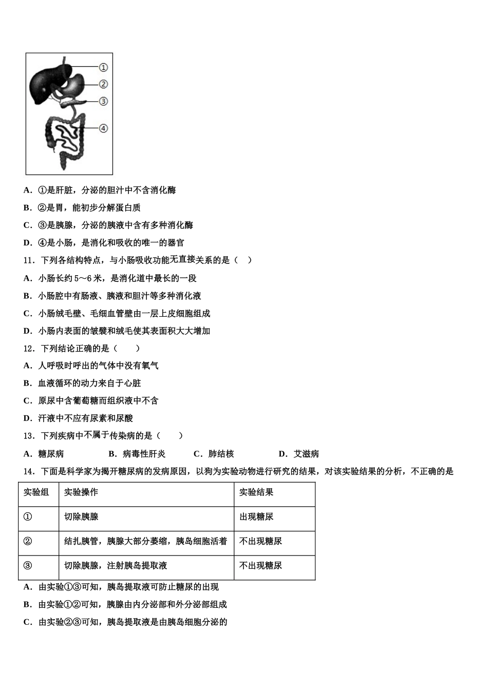 辽宁省大连市高新区2024-2025学年七下生物期末教学质量检测试题含解析_第2页