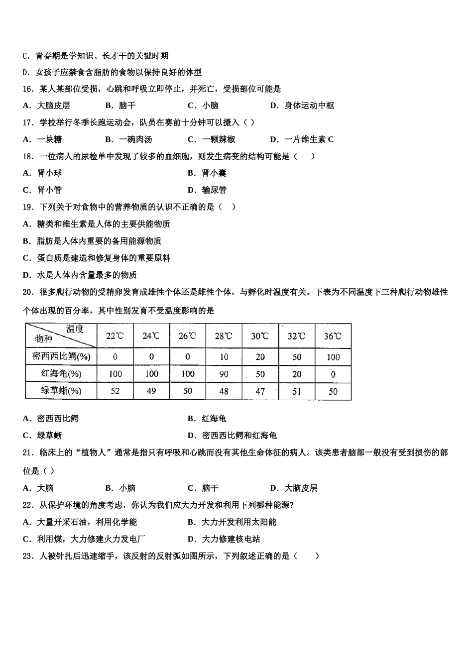 辽宁省重点中学2024-2025学年七年级生物第二学期期末学业水平测试模拟试题含解析_第3页