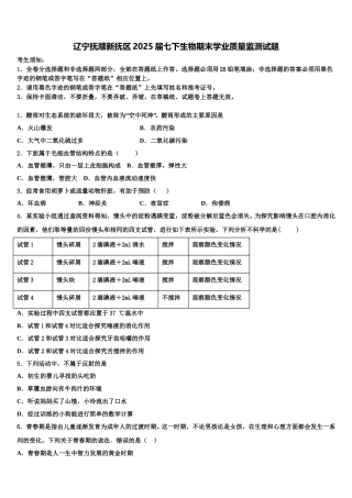 辽宁抚顺新抚区2025届七下生物期末学业质量监测试题含解析