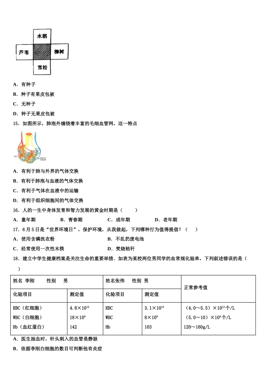 辽宁省大连市2025届生物七下期末教学质量检测试题含解析_第3页