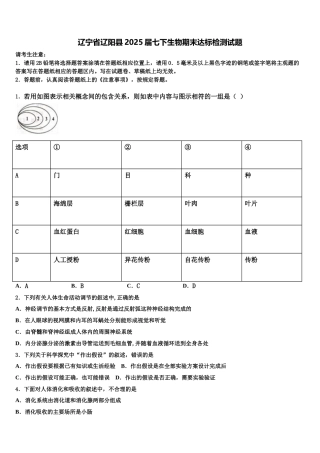 辽宁省辽阳县2025届七下生物期末达标检测试题含解析