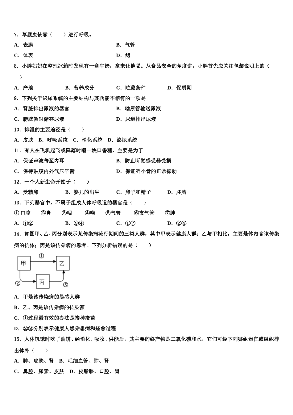 2025年辽宁省阜新实验中学生物七下期末达标检测试题含解析_第2页