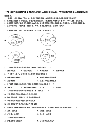 2025届辽宁省营口市大石桥市水源九一贯制学校生物七下期末教学质量检测模拟试题含解析