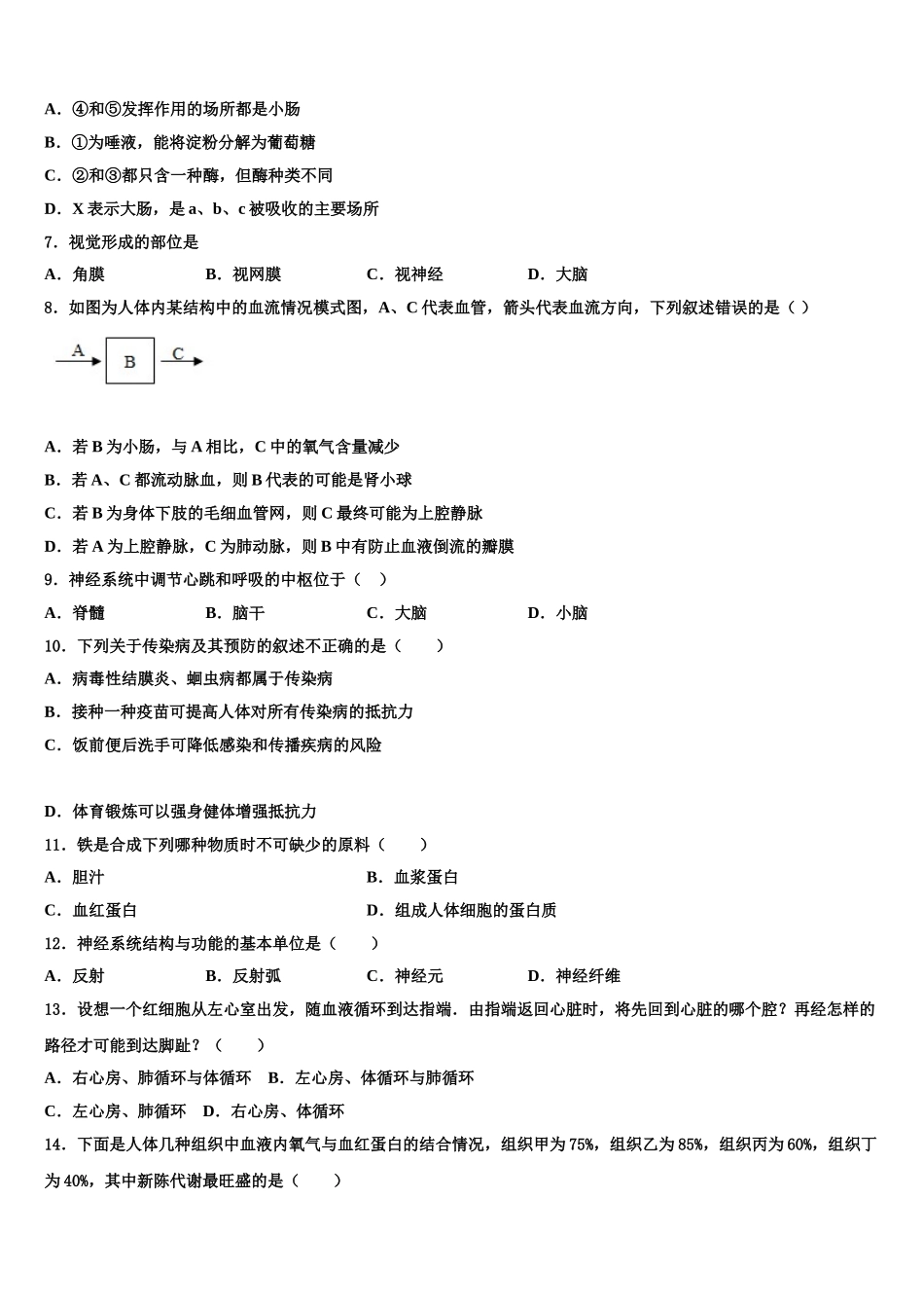 2025年辽宁省大连市普兰店区生物七下期末质量跟踪监视试题含解析_第2页