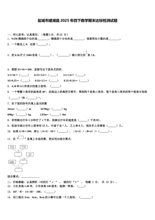 盐城市建湖县2025年四下数学期末达标检测试题含解析