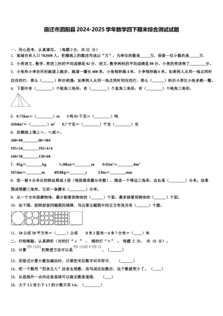 宿迁市泗阳县2024-2025学年数学四下期末综合测试试题含解析