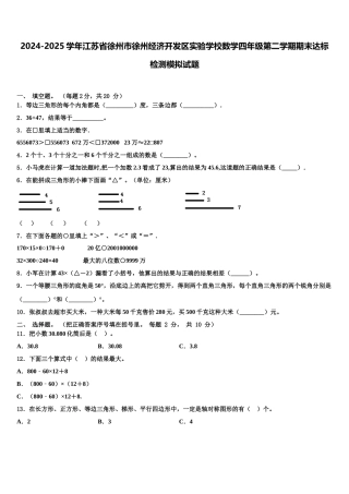 2024-2025学年江苏省徐州市徐州经济开发区实验学校数学四年级第二学期期末达标检测模拟试题含解析
