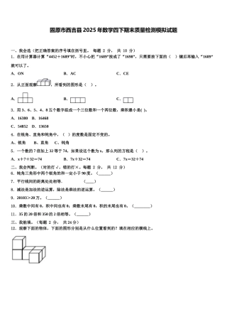 固原市西吉县2025年数学四下期末质量检测模拟试题含解析