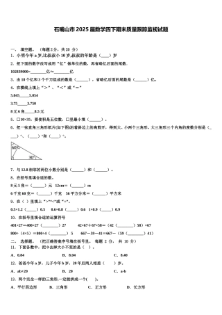石嘴山市2025届数学四下期末质量跟踪监视试题含解析