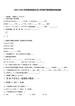 2024-2025学年贵州省遵义市仁怀市四下数学期末检测试题含解析