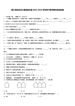 铜仁地区沿河土家族自治县2024-2025学年四下数学期末检测试题含解析