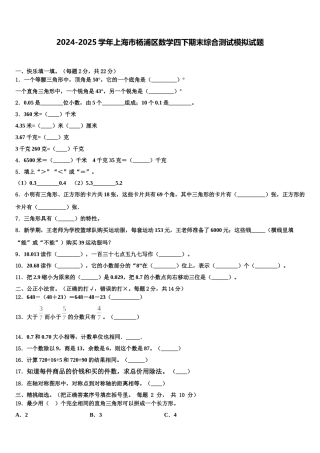 2024-2025学年上海市杨浦区数学四下期末综合测试模拟试题含解析