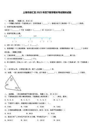 上海市徐汇区2025年四下数学期末考试模拟试题含解析