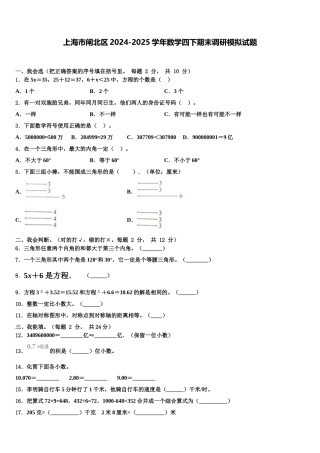 上海市闸北区2024-2025学年数学四下期末调研模拟试题含解析