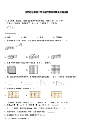 绵阳市盐亭县2025年四下数学期末经典试题含解析