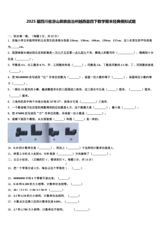 2025届四川省凉山彝族自治州越西县四下数学期末经典模拟试题含解析