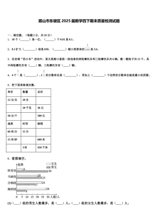 眉山市东坡区2025届数学四下期末质量检测试题含解析