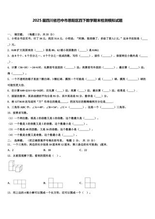 2025届四川省巴中市恩阳区四下数学期末检测模拟试题含解析