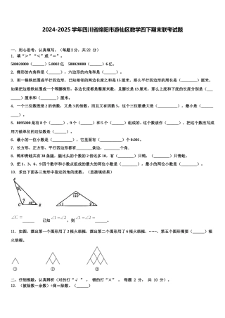 2024-2025学年四川省绵阳市游仙区数学四下期末联考试题含解析