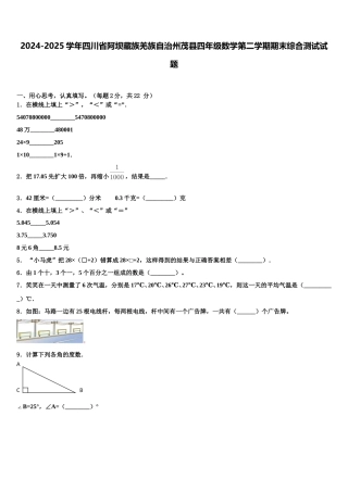 2024-2025学年四川省阿坝藏族羌族自治州茂县四年级数学第二学期期末综合测试试题含解析
