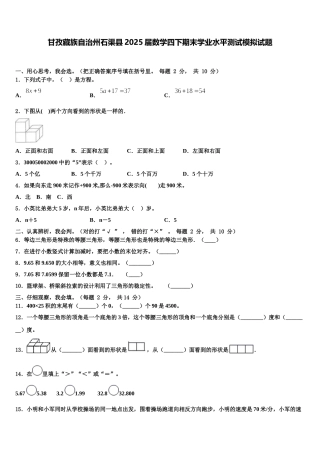 甘孜藏族自治州石渠县2025届数学四下期末学业水平测试模拟试题含解析
