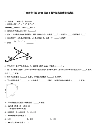 广元市青川县2025届四下数学期末经典模拟试题含解析