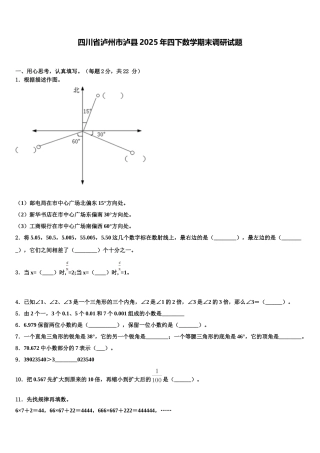四川省泸州市泸县2025年四下数学期末调研试题含解析