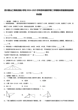 四川眉山仁寿新店镇小学校2024-2025学年四年级数学第二学期期末质量跟踪监视模拟试题含解析