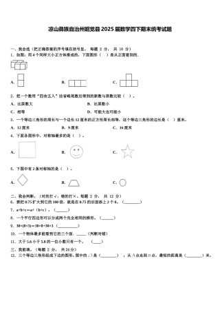 凉山彝族自治州昭觉县2025届数学四下期末统考试题含解析
