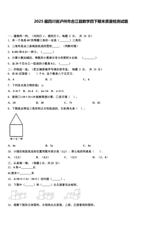 2025届四川省泸州市合江县数学四下期末质量检测试题含解析