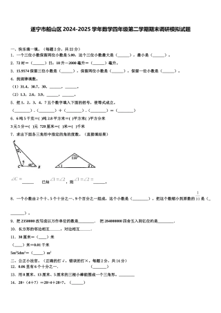 遂宁市船山区2024-2025学年数学四年级第二学期期末调研模拟试题含解析