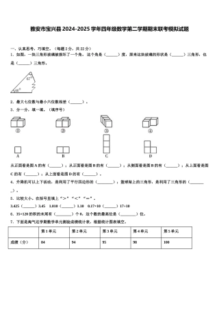 雅安市宝兴县2024-2025学年四年级数学第二学期期末联考模拟试题含解析