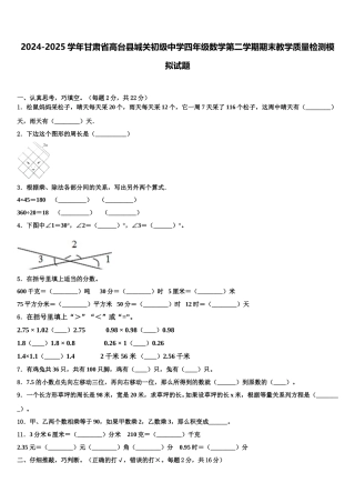 2024-2025学年甘肃省高台县城关初级中学四年级数学第二学期期末教学质量检测模拟试题含解析