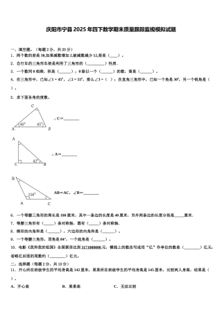 庆阳市宁县2025年四下数学期末质量跟踪监视模拟试题含解析