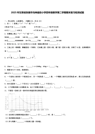 2025年甘肃省张掖市马神庙街小学四年级数学第二学期期末复习检测试题含解析
