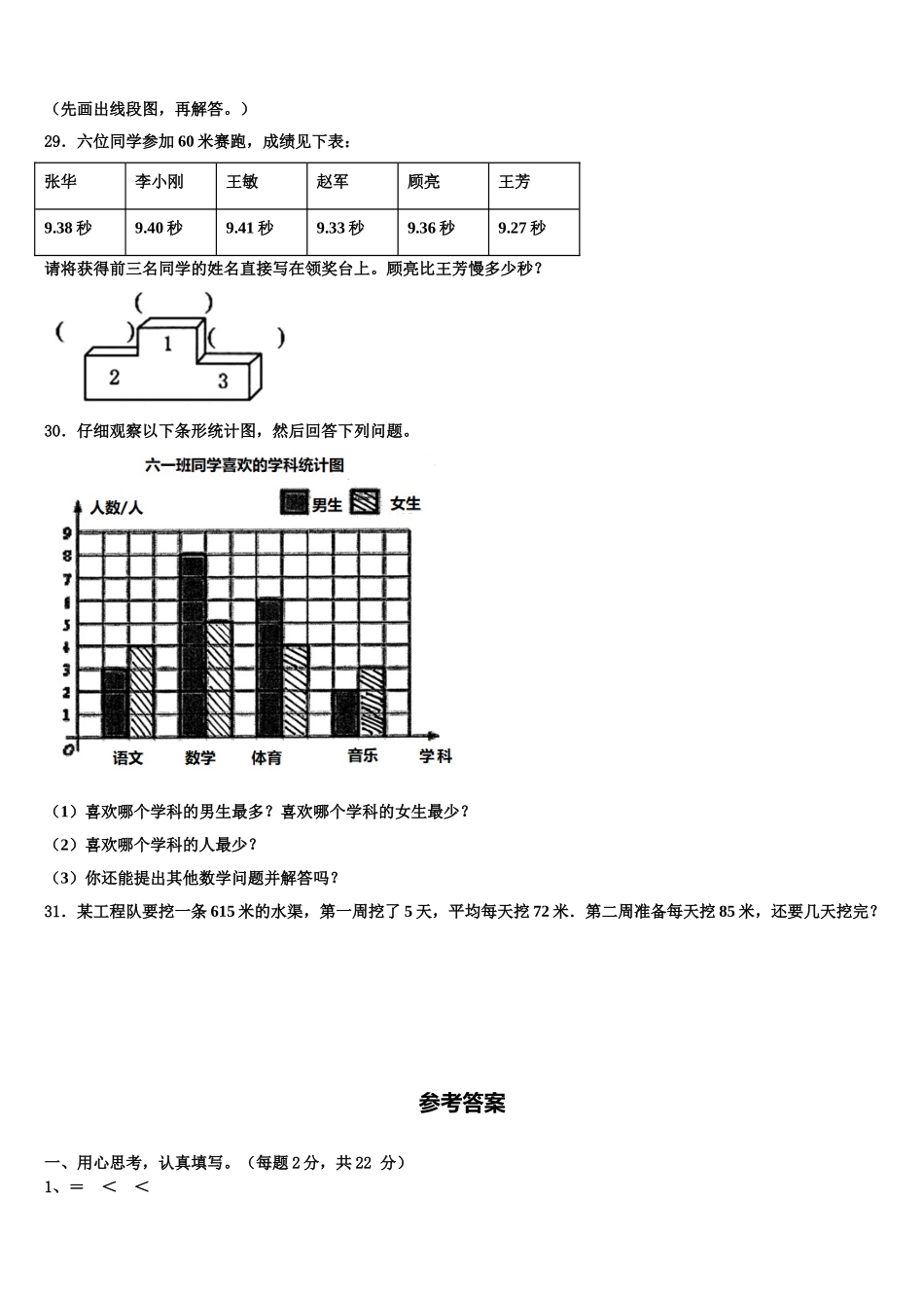 2025年张掖市甘州区数学四年级第二学期期末复习检测模拟试题含解析_第3页