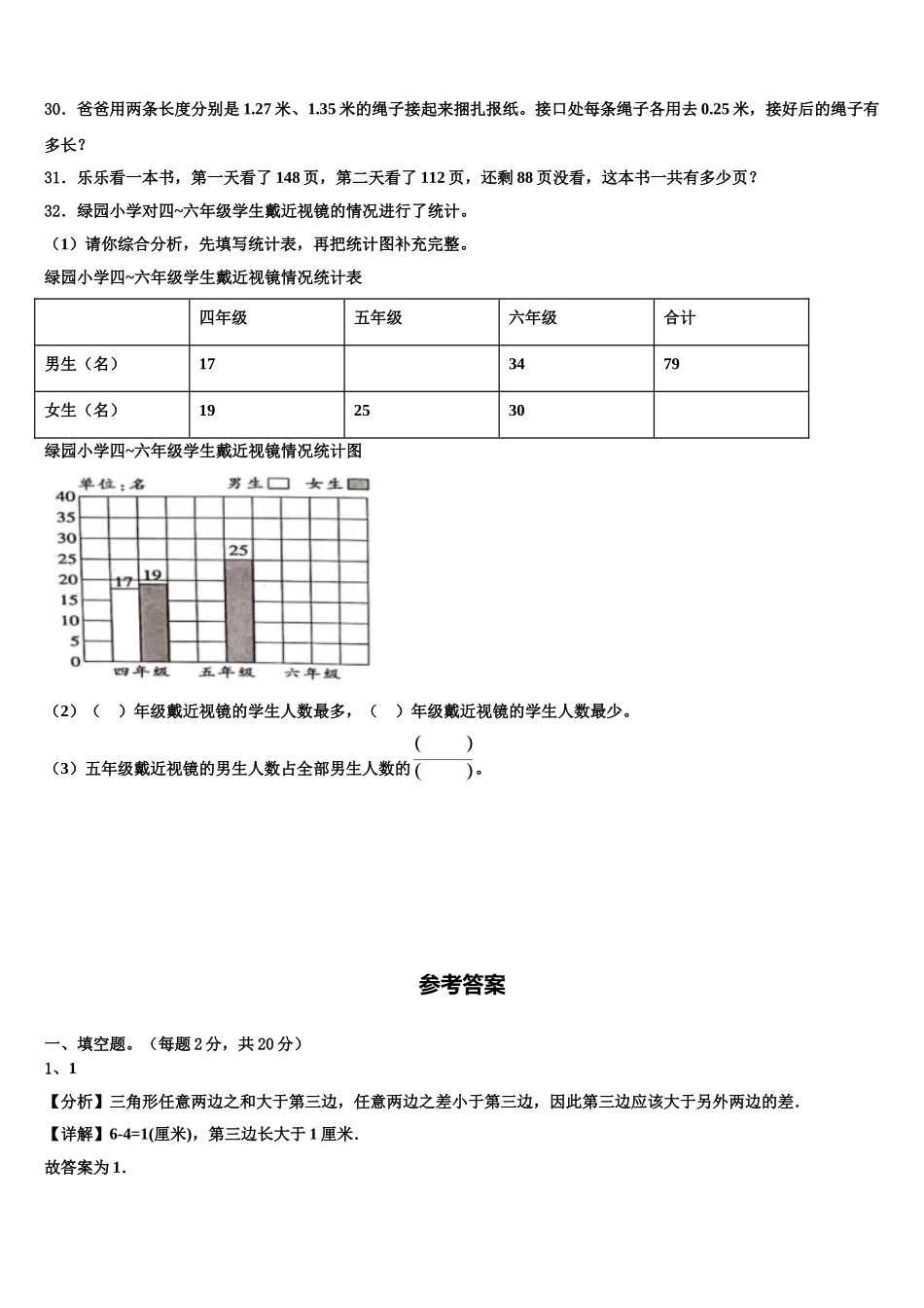 2024-2025学年甘肃省酒泉市肃北蒙古族自治县数学四年级第二学期期末综合测试试题含解析_第3页