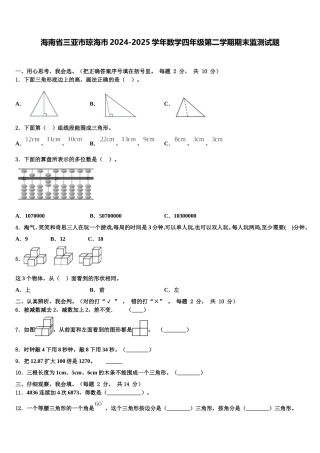 海南省三亚市琼海市2024-2025学年数学四年级第二学期期末监测试题含解析