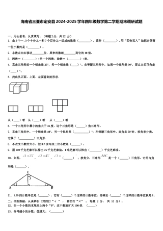 海南省三亚市定安县2024-2025学年四年级数学第二学期期末调研试题含解析