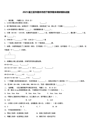 2025届三亚市儋州市四下数学期末调研模拟试题含解析