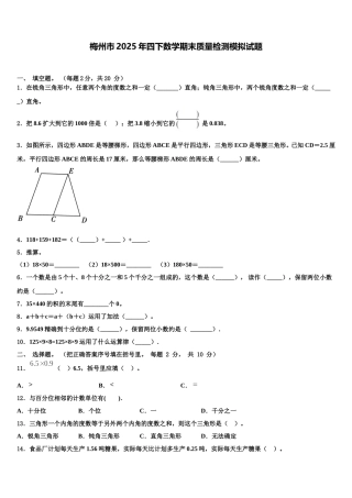 梅州市2025年四下数学期末质量检测模拟试题含解析