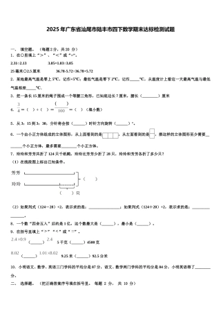 2025年广东省汕尾市陆丰市四下数学期末达标检测试题含解析
