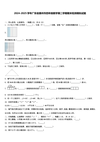 2024-2025学年广东省惠州市四年级数学第二学期期末检测模拟试题含解析