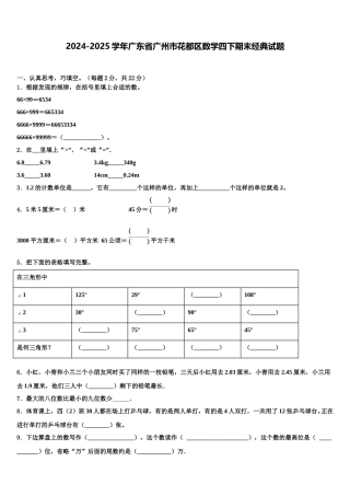 2024-2025学年广东省广州市花都区数学四下期末经典试题含解析