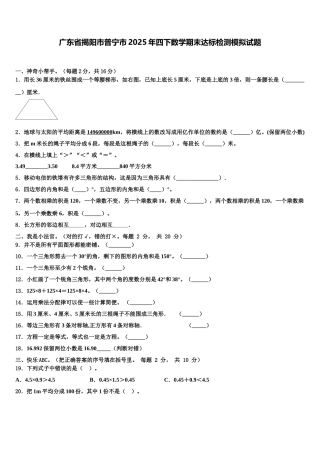 广东省揭阳市普宁市2025年四下数学期末达标检测模拟试题含解析