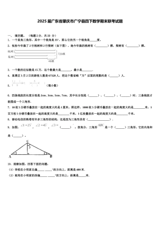 2025届广东省肇庆市广宁县四下数学期末联考试题含解析