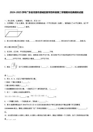 2024-2025学年广东省河源市源城区数学四年级第二学期期末经典模拟试题含解析