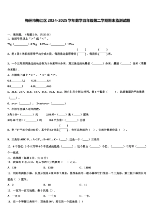 梅州市梅江区2024-2025学年数学四年级第二学期期末监测试题含解析